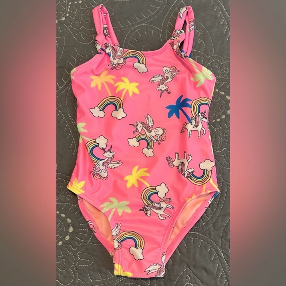 Okie Dokie Toddler Girls Tropical Unicorn One Piece Swimsuit NWT Size 3T